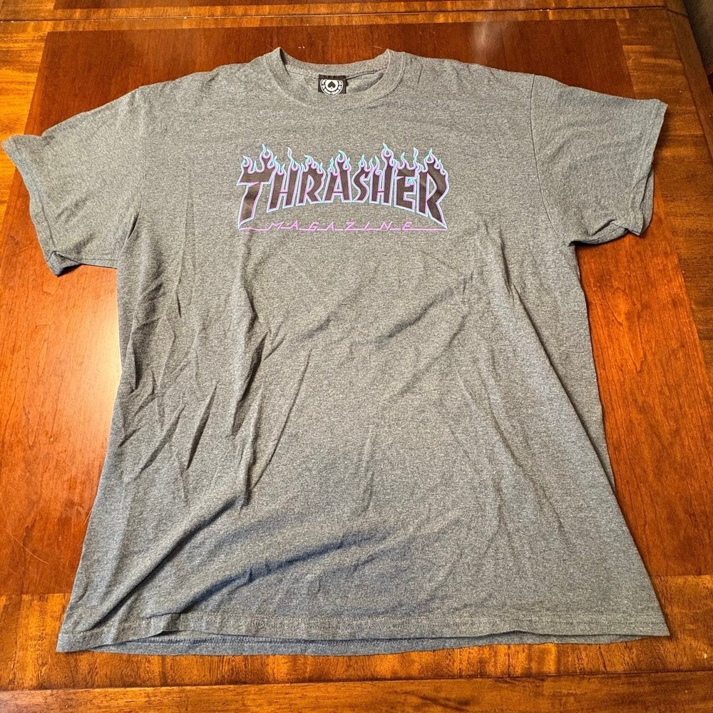 Thrasher Magazine Flame Logo Graphic T-Shirt Heather Gray Men's XL